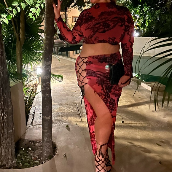 2pc Fashion Nova 1X Leave An Impression Mesh Skirt Set - Pink - Picture 5 of 6